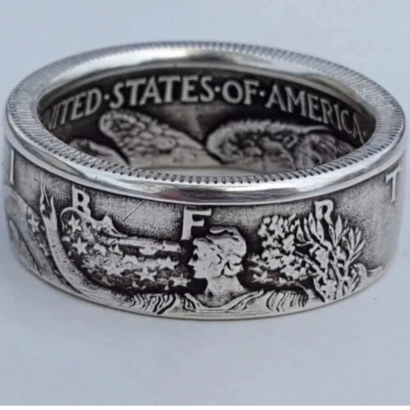 Pewter Vintage Style Morgen Half Dollar Ring Size 10 - Picture 2 of 5